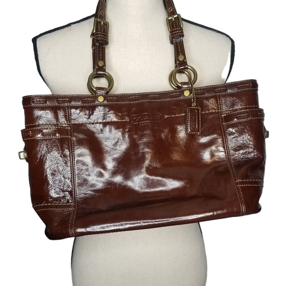 Coach Brown Patent Leather East-West Purse, Gold Hardware - Picture 2 of 10